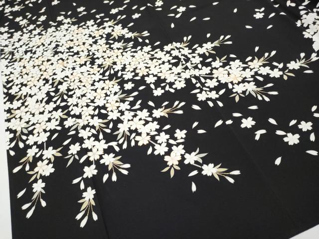 平和屋着物●極上 訪問着 作家物 駒刺繍 舞桜 黒地 金彩 逸品 CYAA3856s5