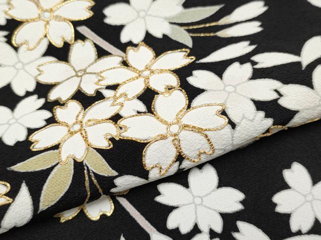 平和屋着物●極上 訪問着 作家物 駒刺繍 舞桜 黒地 金彩 逸品 CYAA3856s5