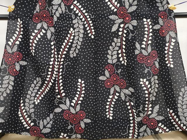 平和屋着物∴極上 夏物 浴衣 有松鳴海絞り 菊唐草文 黒地 綿 逸品 CYAA3884s5