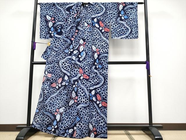 平和屋着物∴極上 夏物 浴衣 有松鳴海絞り 舞蝶文 綿 逸品 未使用 CYAA3890s5