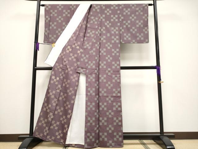 平和屋着物▽極上 紬 単衣 市松鹿の子文 濃色地 逸品 CYAA3909s5