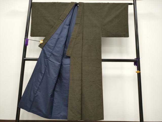 平和屋着物●極上 男性 髭紬 アンサンブル 色無地 海松茶色地 逸品 CYAA3915s5