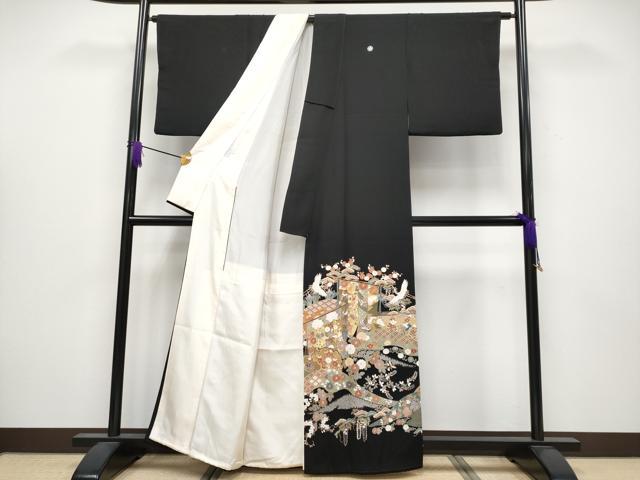 平和屋着物●極上 創業460年・千總 黒留袖 駒刺繍 御所車飛鶴花文 金彩 三越扱い 逸品 CYAA3941s5