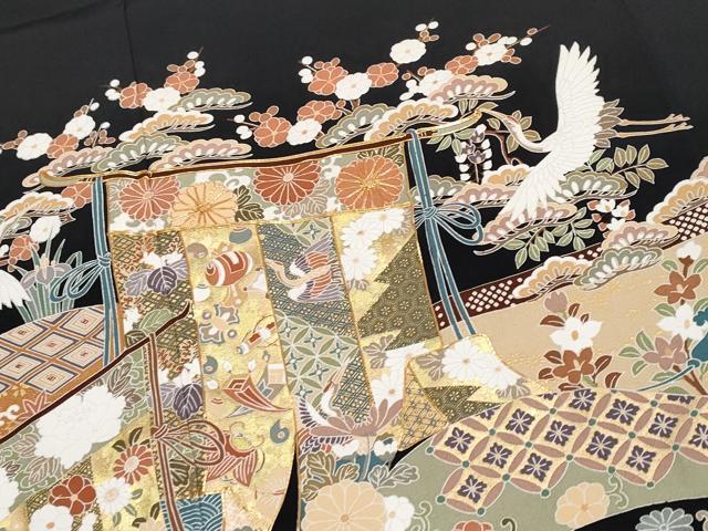 平和屋着物●極上 創業460年・千總 黒留袖 駒刺繍 御所車飛鶴花文 金彩 三越扱い 逸品 CYAA3941s5