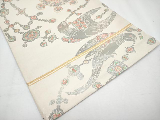平和屋着物●極上 織物一筋名門 織悦 全通柄 本袋帯 オウム 金銀糸 逸品 未使用 CYAA3952s6