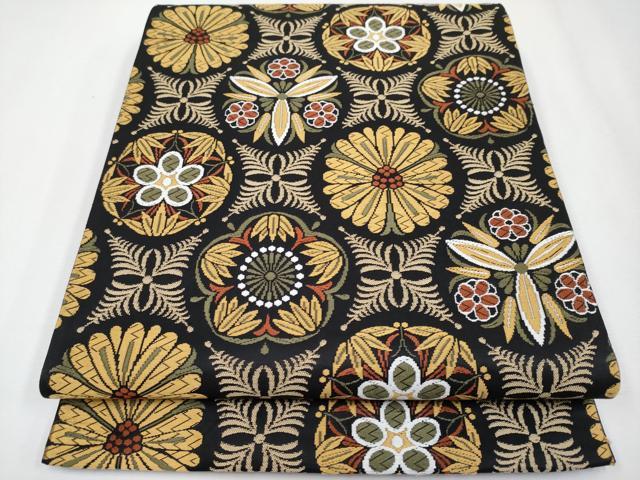 平和屋着物●極上　六通柄袋帯　唐織　花丸文　黒地　逸品　CYAA3960s6 平和屋着物○極上 六通柄袋帯 唐織 花丸文 黒地 逸品 CYAA3960s6