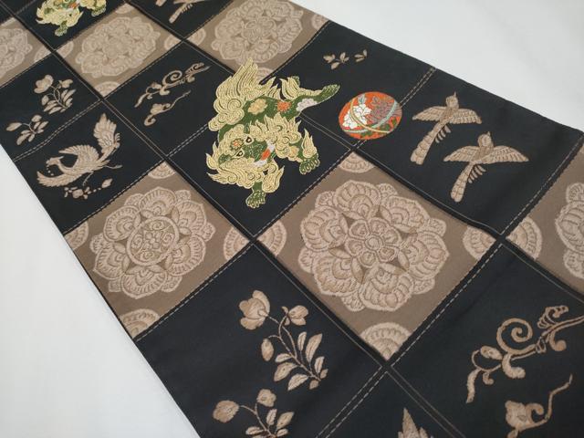 平和屋着物●極上 六通柄袋帯 唐織 唐獅子 鞠 黒地 金糸 逸品 CYAA3964s6