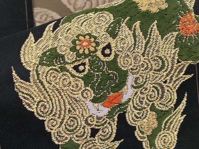 平和屋着物●極上 六通柄袋帯 唐織 唐獅子 鞠 黒地 金糸 逸品 CYAA3964s6
