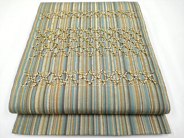 絹 袋帯☆【ひなや工房 くむ・あむ・おる】伊豆蔵明彦 唐組 金糸×紫 お太鼓柄 平和屋着物○極上 ひなや工房 くむ・あむ・おる 伊豆蔵明彦 唐組