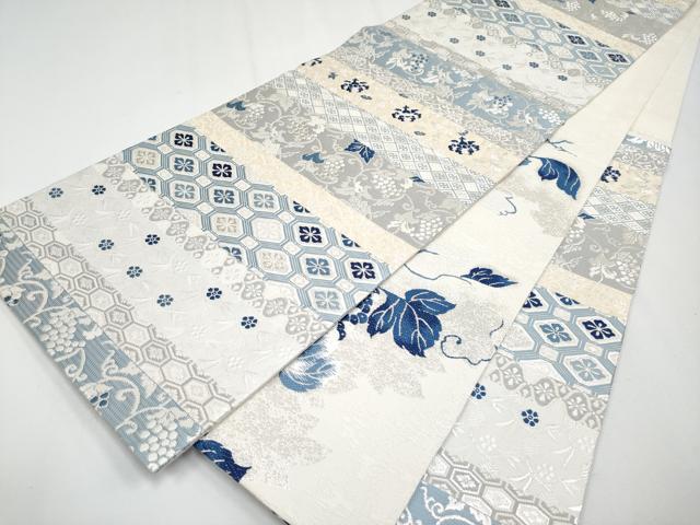 平和屋着物●極上 丸帯 唐織 本藍 横段吉祥文 銀糸 逸品 CYAA3985s6