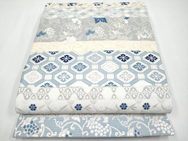 平和屋着物●極上 丸帯 唐織 本藍 横段吉祥文 銀糸 逸品 CYAA3985s6