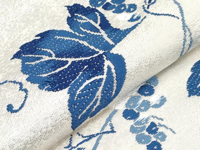 平和屋着物●極上 丸帯 唐織 本藍 横段吉祥文 銀糸 逸品 CYAA3985s6
