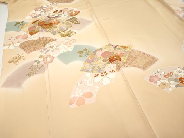 平和屋本店●極上 創業460年・千總 訪問着 駒刺繍 地紙草花文 暈し染め 金彩 雄黄色地 逸品 未使用 CYAA4001s6
