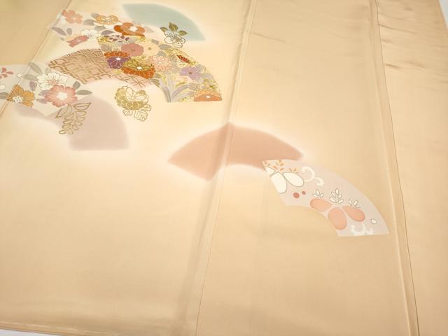 平和屋本店●極上 創業460年・千總 訪問着 駒刺繍 地紙草花文 暈し染め 金彩 雄黄色地 逸品 未使用 CYAA4001s6