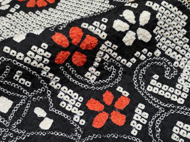 平和屋着物●極上 振袖 絞り 雪輪重ね花文 黒地 金彩 逸品 CYAA4020s6