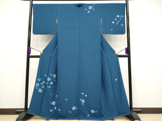 平和屋着物●極上　訪問着　作家物　椿　金彩　青藍色地　逸品　未使用　CYAA4027s6 平和屋着物○極上 訪問着 作家物 椿 金彩 青藍色地 逸品 未使用 CYAA4027s6
