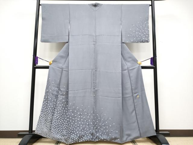 平和屋着物●極上　染織作家　染織デザイナー　大島明　訪問着　枝花文　藤煤竹色地　逸品　CYAA4040s6 平和屋着物○極上 染織作家 染織デザイナー 大島明 訪問着 枝花文 藤
