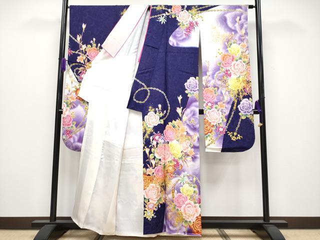 平和屋着物●極上 振袖 刺繍 花蝶文 暈し染め 銀通し地 逸品 CYAA4044s6