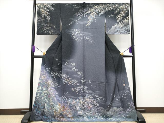 平和屋着物●極上 吉乃一廉 幻の辻が花 訪問着 舞桜文 暈し染め 銀通し地 逸品 CYAA4048s6
