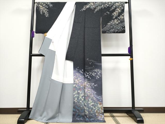 平和屋着物●極上 吉乃一廉 幻の辻が花 訪問着 舞桜文 暈し染め 銀通し地 逸品 CYAA4048s6