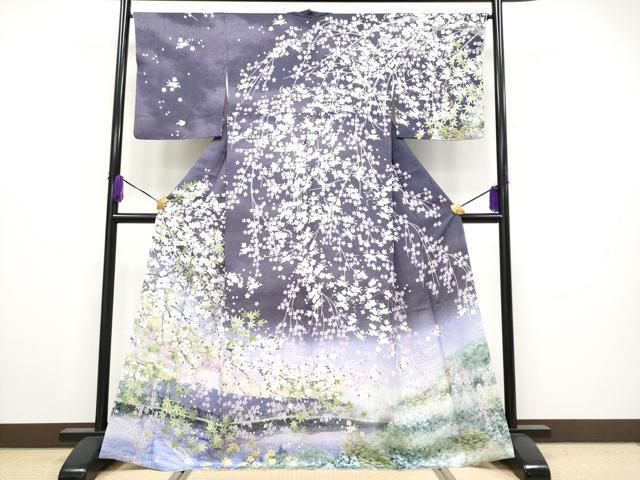 平和屋本店●極上 訪問着 富士山 枝垂れ桜 暈し染め 銀通し地 逸品 CYAA4052s6