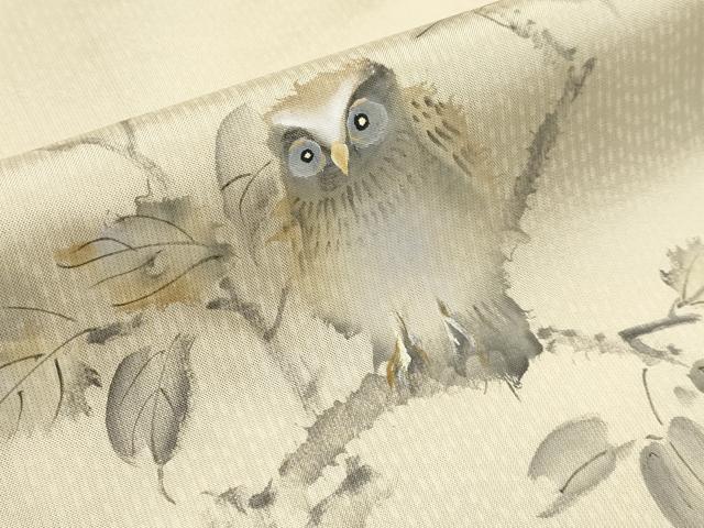 平和屋着物●極上 訪問着 本場染大島紬 フクロウ 浅黄色地 逸品 CYAA4054s6