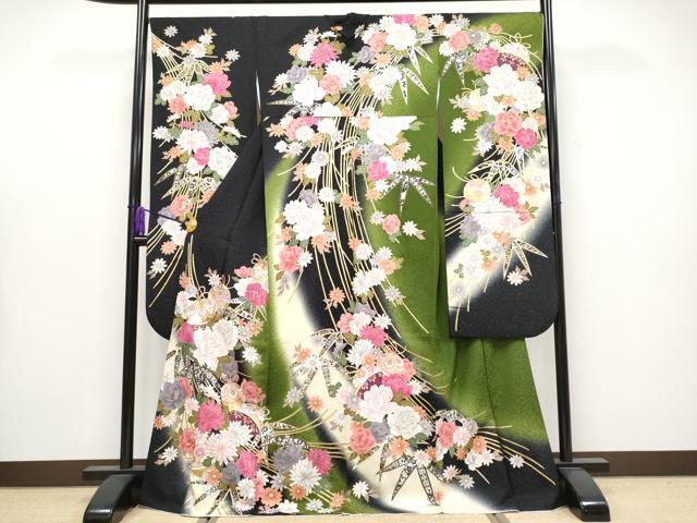 平和屋着物●極上 振袖 刺繍 薬玉花文 暈し染め 銀通し地 逸品 CYAA4058s6