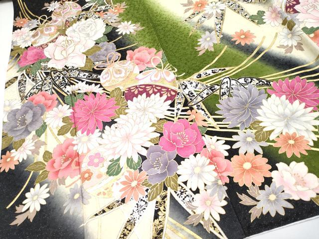 平和屋着物●極上 振袖 刺繍 薬玉花文 暈し染め 銀通し地 逸品 CYAA4058s6