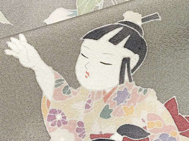 平和屋本店●極上 十日町 加賀草木友禅の第一人者 田村哲彦 訪問着 童子 枝垂れ桜 暈し染め 墨色地 逸品 CYAA4061s6