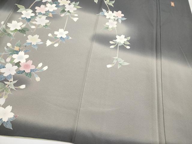 平和屋本店●極上 十日町 加賀草木友禅の第一人者 田村哲彦 訪問着 童子 枝垂れ桜 暈し染め 墨色地 逸品 CYAA4061s6