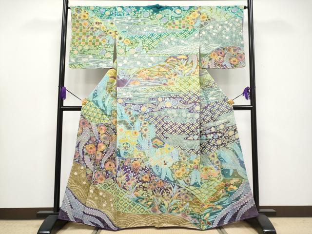 平和屋本店●極上 訪問着 絞り 辻が花 暈し染め 金通し地 逸品 未使用 CYAA4063s6
