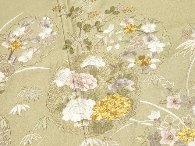 平和屋本店●極上 中国三大刺繍 相良刺繍 訪問着 駒刺繍 雪輪草花文 利休茶色 金糸 逸品 CYAA4069s6