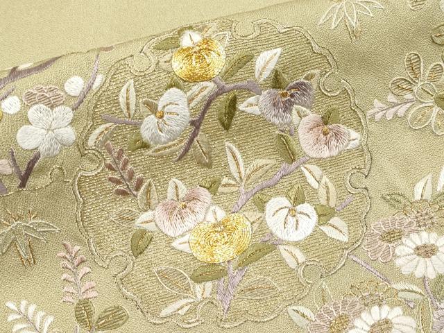 平和屋本店●極上 中国三大刺繍 相良刺繍 訪問着 駒刺繍 雪輪草花文 利休茶色 金糸 逸品 CYAA4069s6