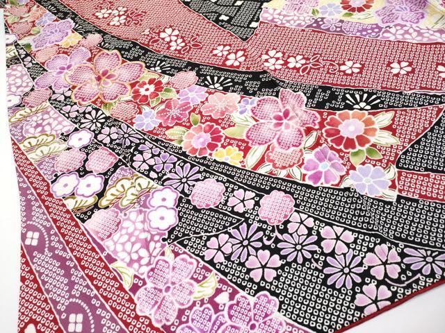 平和屋着物●極上 振袖・長襦袢セット 駒刺繍 束ね熨斗舞花文 茜色地 逸品 CYAA4075s6