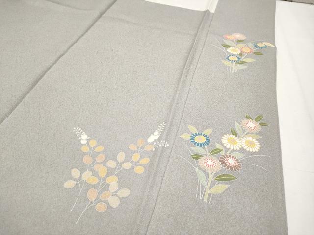平和屋着物●極上 京友禅の第一人者 松井青々 訪問着 駒刺繍 秋草文 銀鼠色地 金彩 証紙付き 逸品 CYAA4104s6