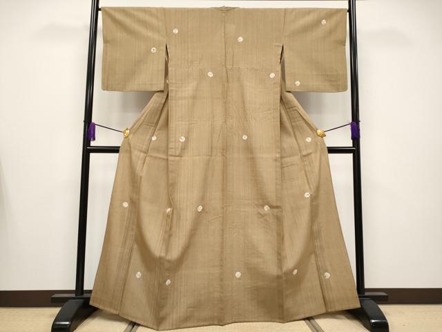 平和屋着物▽極上 赤城紬 単衣 絞り 草花丸文 香染色地 逸品 CYAA4108s6