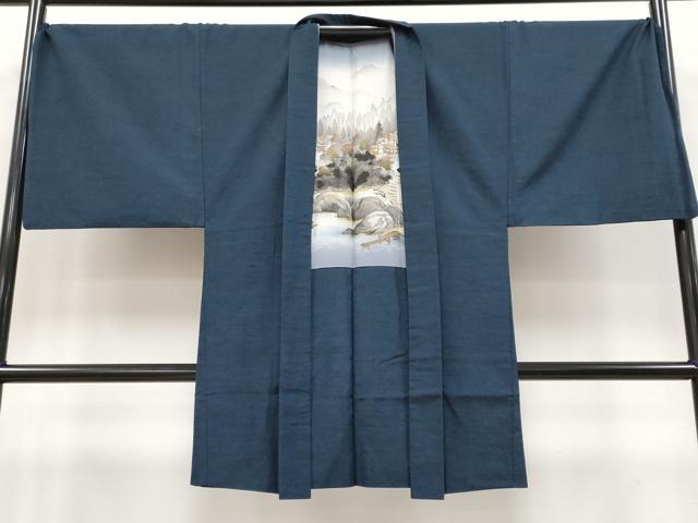 平和屋着物●極上 男性 紬 アンサンブル・長襦袢セット 色無地 藍鉄色地 逸品 CYAA4115s6
