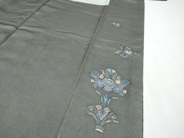 平和屋本店●極上 中国三大刺繍 スワトウ刺繍 総刺繍 訪問着 更紗花唐草文 暈し染め 錆鉄御納戸色 さが美扱い 逸品 CYAA4927s6