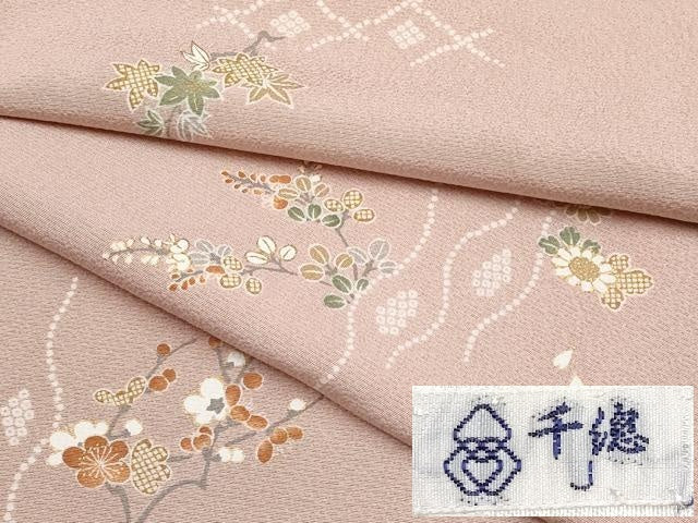 平和屋着物○創業460年・千總 訪問着 流水風景草花文 鳩羽鼠色 金彩