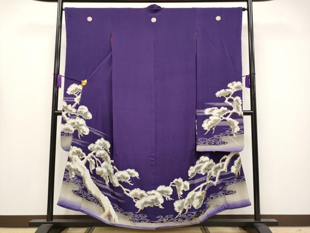 平和屋着物●極上 アンティーク 大正ロマン 中国三大刺繍 相良刺繍 振袖 枝松文 金糸 鬼しぼ縮緬 深紫色地 逸品 CYAA4167s6
