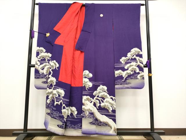 平和屋着物●極上 アンティーク 大正ロマン 中国三大刺繍 相良刺繍 振袖 枝松文 金糸 鬼しぼ縮緬 深紫色地 逸品 CYAA4167s6