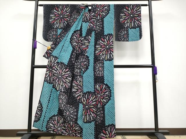 平和屋着物∴極上 夏物 浴衣 有松鳴海絞り 花火 綿 逸品 未使用 CYAA4174s6