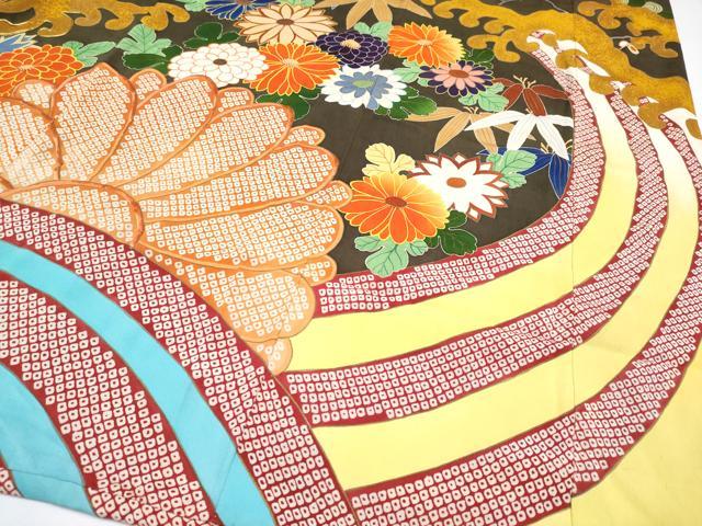 平和屋着物●極上 アンティーク 大正ロマン 振袖 駒刺繍 立波枝花文 金彩 逸品 CYAA4180s6