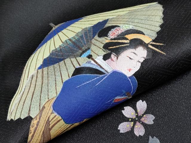 平和屋本店●極上 訪問着 手描き 人物文 黒地 逸品 未使用 CYAA4183s6