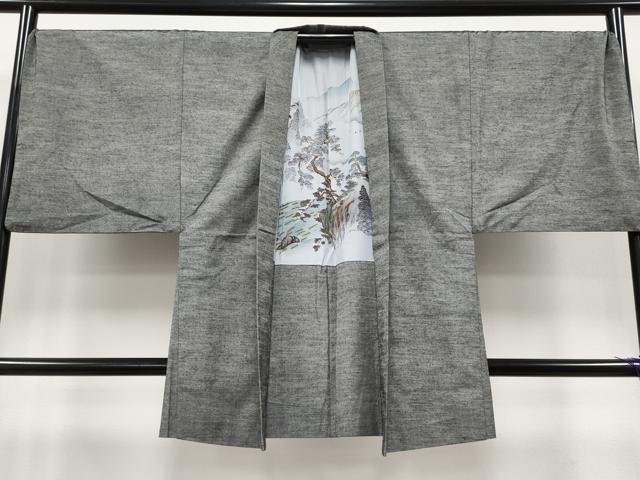 平和屋本店●極上 男性 紬 アンサンブル キングサイズ 色無地 鈍色地 逸品 CYAA4187s6
