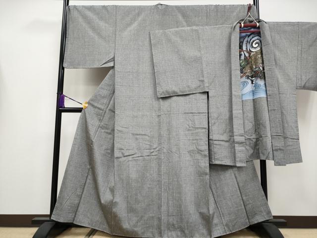 平和屋本店●極上 男性 紬 アンサンブル キングサイズ 薄墨色地 逸品 未使用 CYAA4195s6