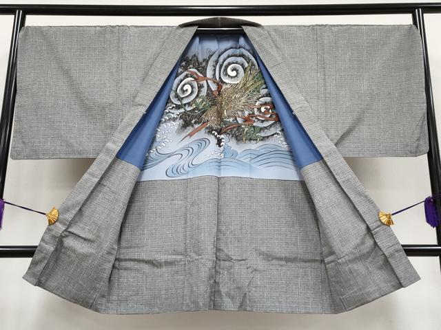 平和屋本店●極上 男性 紬 アンサンブル キングサイズ 薄墨色地 逸品 未使用 CYAA4195s6