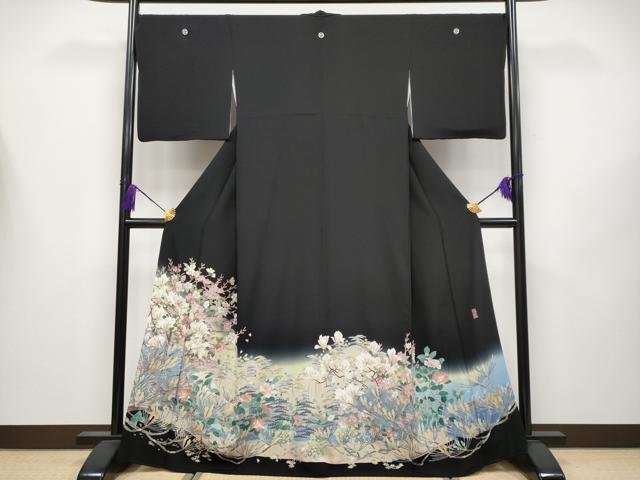 平和屋本店●極上 本加賀友禅作家 宮野勇造 黒留袖 枝花文 暈し染め 逸品 CYAA4202s6