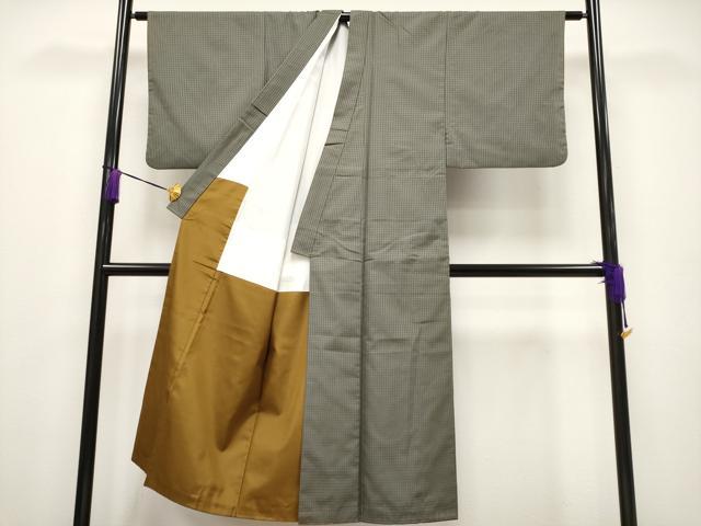 平和屋着物●極上 男性 西陣 お召 吉野間道 草衣 茶喜謹製 反端付き CYAA4217s6