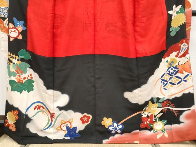 平和屋着物●極上 アンティーク 大正ロマン 振袖 駒刺繍 檜扇吉祥花文 金彩 逸品 CYAA4220s6